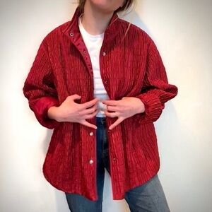 Casual Bomber Jacket vintage textured warm in ruby red women's size large